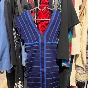 bebe Bandage Blue and Black Striped Dress NWT